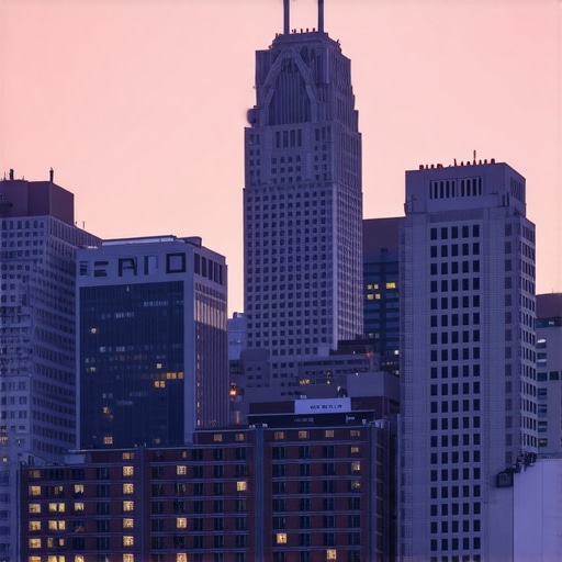Detroit city skyline with local business signs demonstrating local SEO relevance