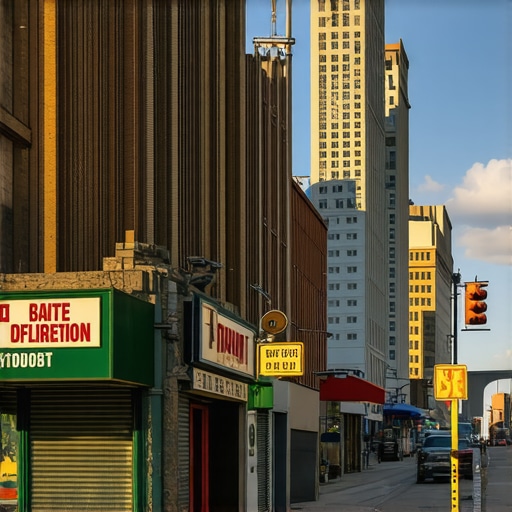 Detroit Local Business Scene Detroit cityscape with local businesses and community engagement