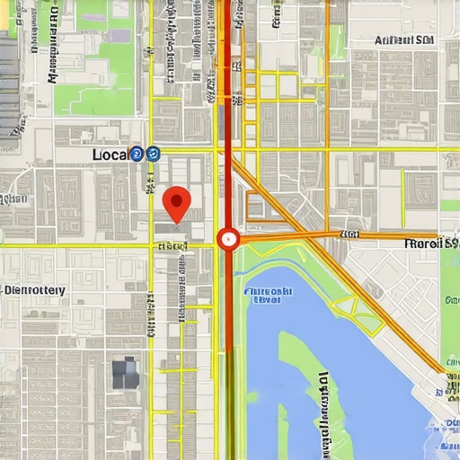 Detroit cityscape with digital maps and SEO elements