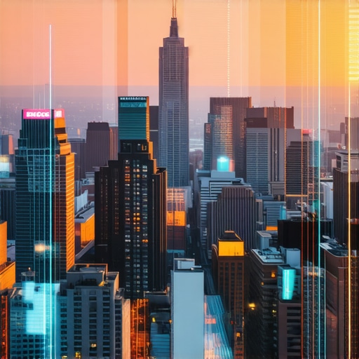 Cityscape of Detroit with digital marketing elements