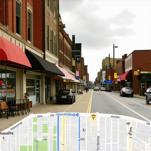 Detroit storefronts with a Google Map overlay emphasizing local SEO