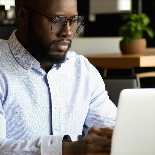 Detroit Business Owner Optimizing Google Profile Business owner updating Google My Business profile on laptop in Detroit