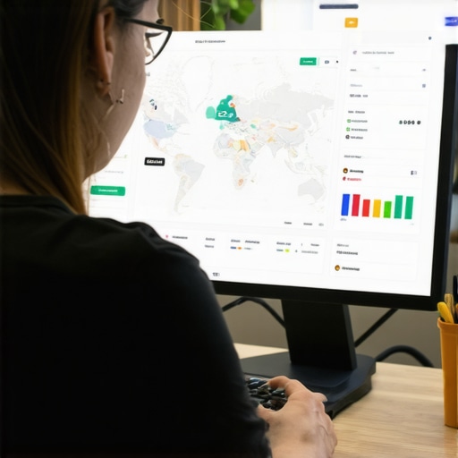 Person reviewing local SEO analytics and maps visibility metrics on a computer screen.