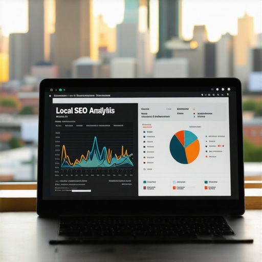 Laptop showing analytics for Detroit local SEO strategies with city skyline