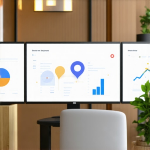 Close-up of a computer screen displaying local SEO metrics and Google Maps data.