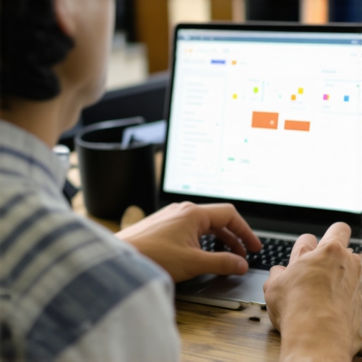 A person analyzing Michigan local SEO data on computer screens, showcasing rank tracking and citation tools.