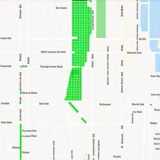 A visualization of a local search ranking grid over a map of Detroit Michigan used for monitoring maps visibility.