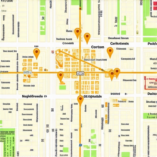 Detroit Neighborhood SEO Map Strategy Digital representation of Detroit neighborhoods with SEO map pins indicating local search dominance.