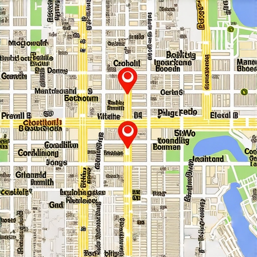A digital map of Detroit neighborhoods showing local search visibility pins.