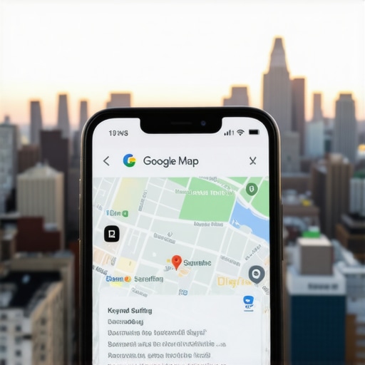 A smartphone screen showing a Detroit business profile flagged for keyword stuffing on Google Maps.