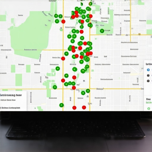 A map of Detroit showing search ranking positions for a local business using a grid tracking tool.