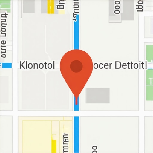 Close-up digital map showing a precise business pin location on a Detroit street for local search optimization.